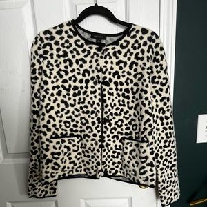 NWT Ann Taylor Ivory and Black Animal Print Cardigan SZ L